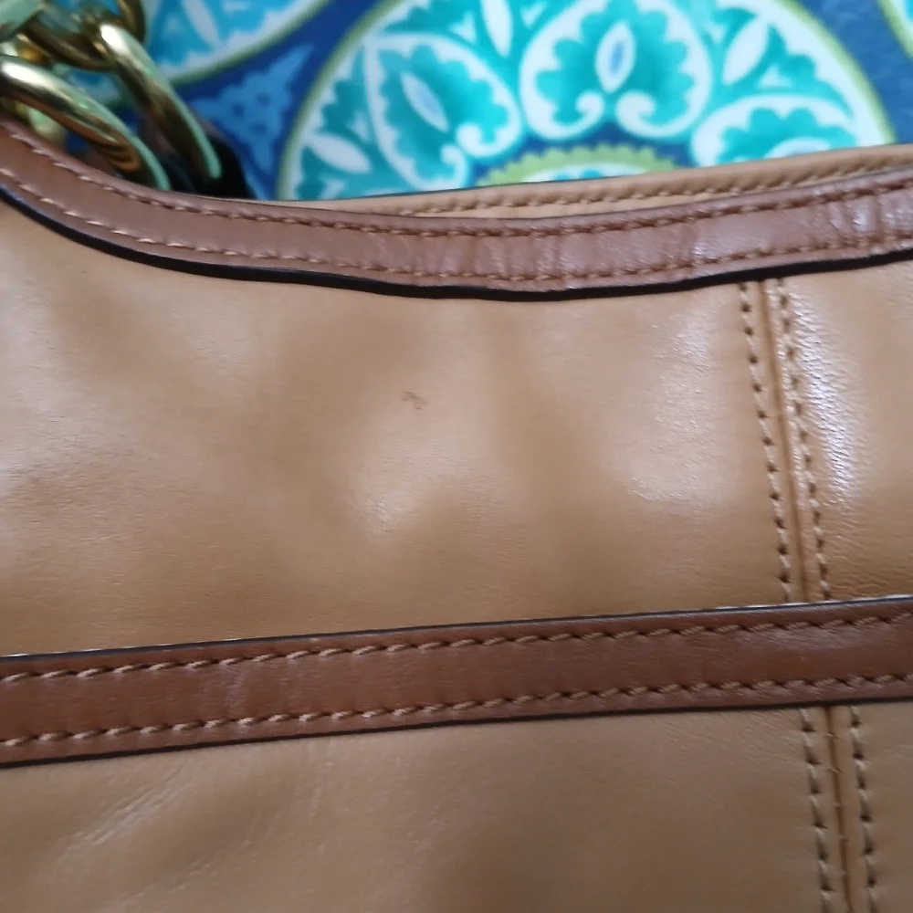 Coach Alexandra Leather Shoulder Bag Tan Gold Chain Hobo Purse Classic Medium